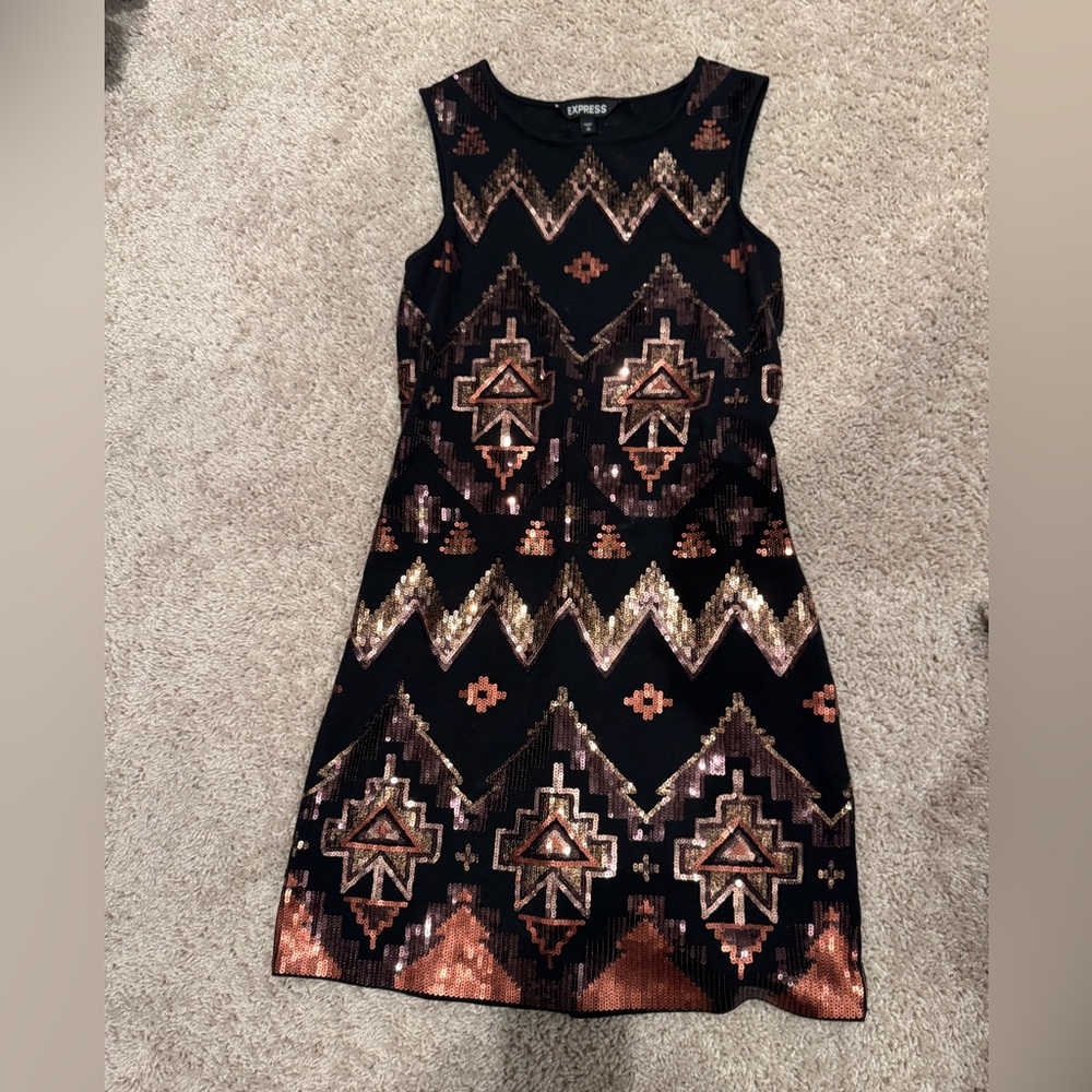 Express Black and Gold Mini Dress